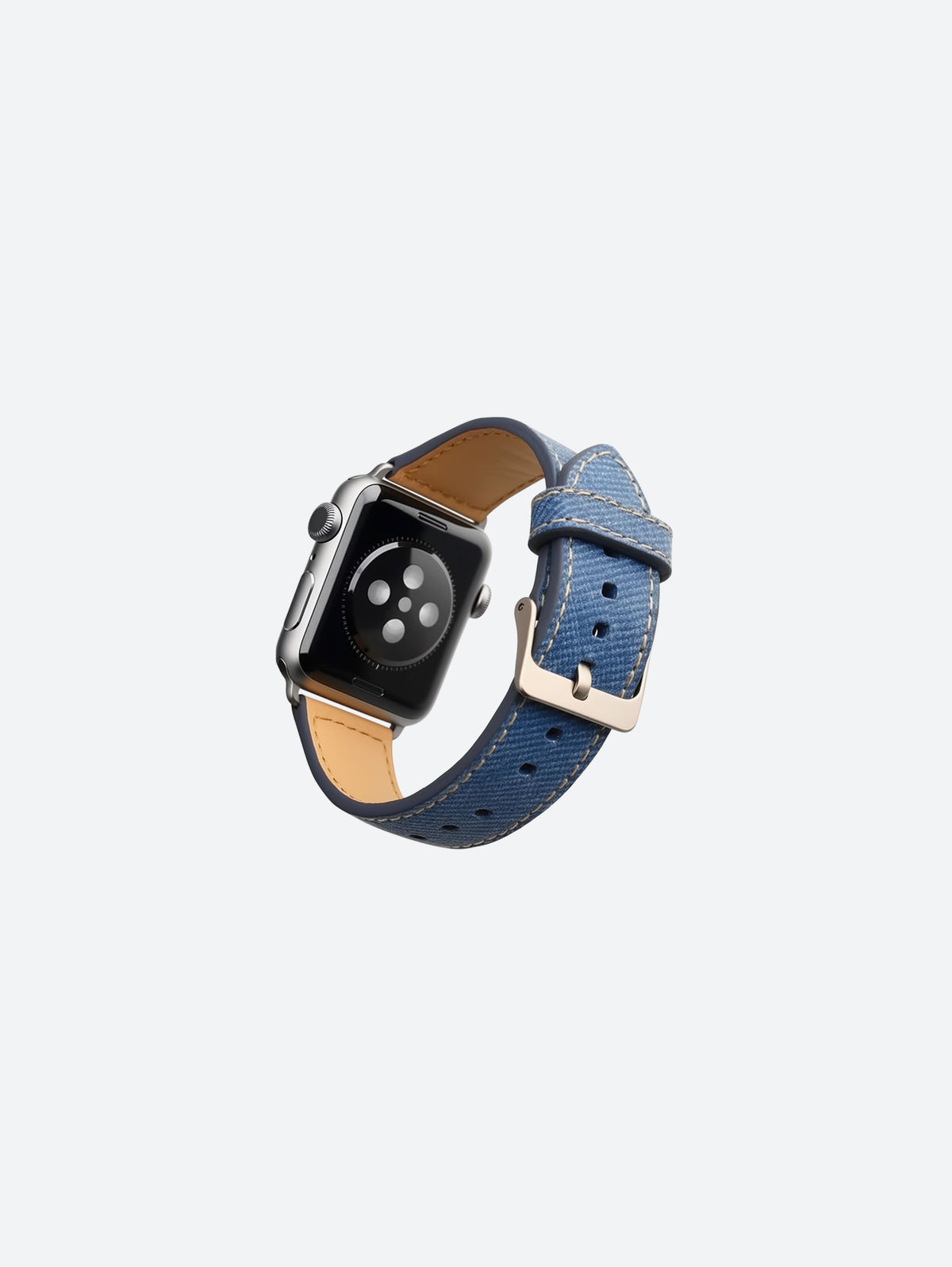 Premium Leather Smart Watch Band – Vintage Denim Style Strap with Classic Buckle Design