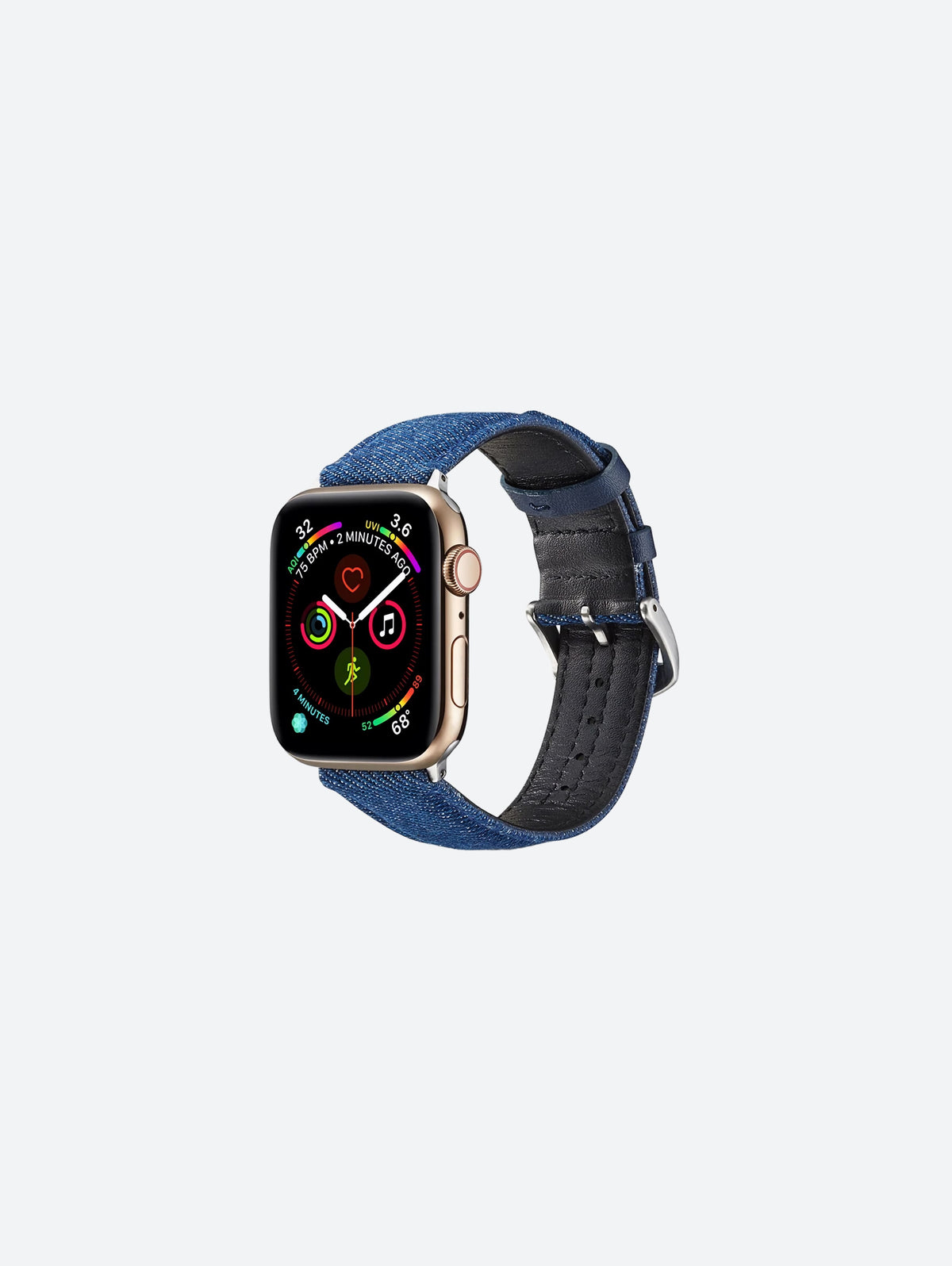 Premium Leather Smart Watch Band – Vintage Denim Style Strap with Classic Buckle Design